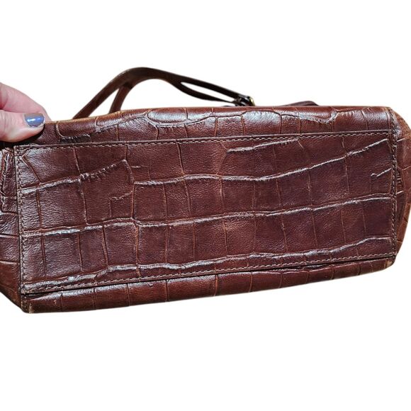 FOSSIL MIMI SHOPPER DARK BROWN CROCODILE LEATHER TOTE,GOLD CHAIN SHOULDER BAG - Picture 5 of 16